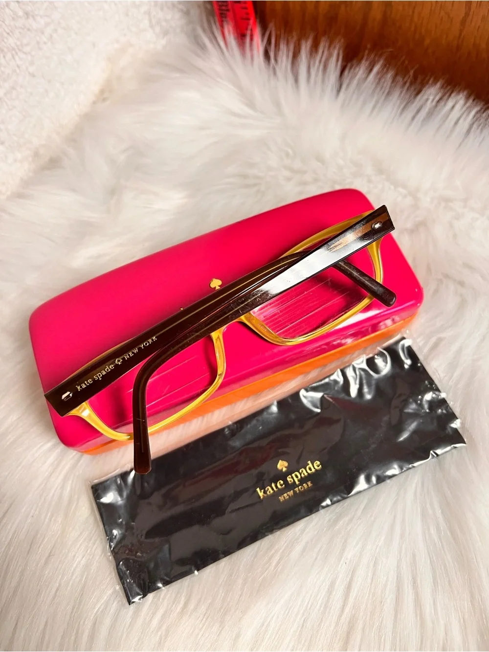 kate spade Brown Tortoiseshell Women’s Eyeglasses with Hot Pink and Orange Case